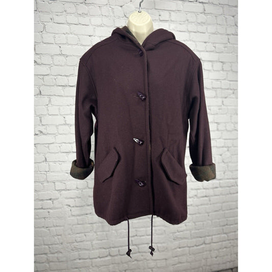 VTG Jofeld Dark Purple USA Made Long Sleeve Hooded Button Up Coat Size Medium M
