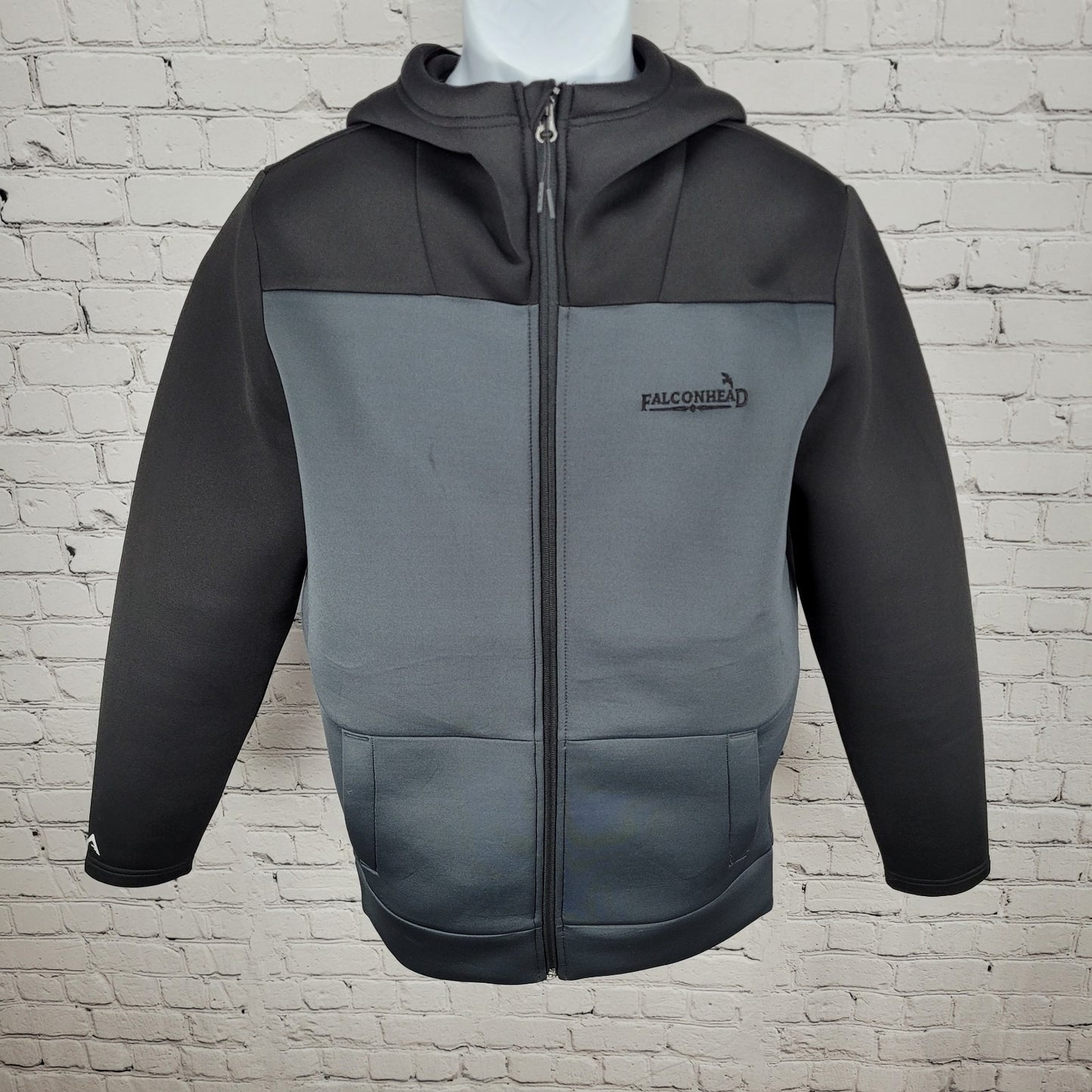 Antigua Black & Blue Falconhead Golf Hooded Full Zip Stretch Jacket Size Medium