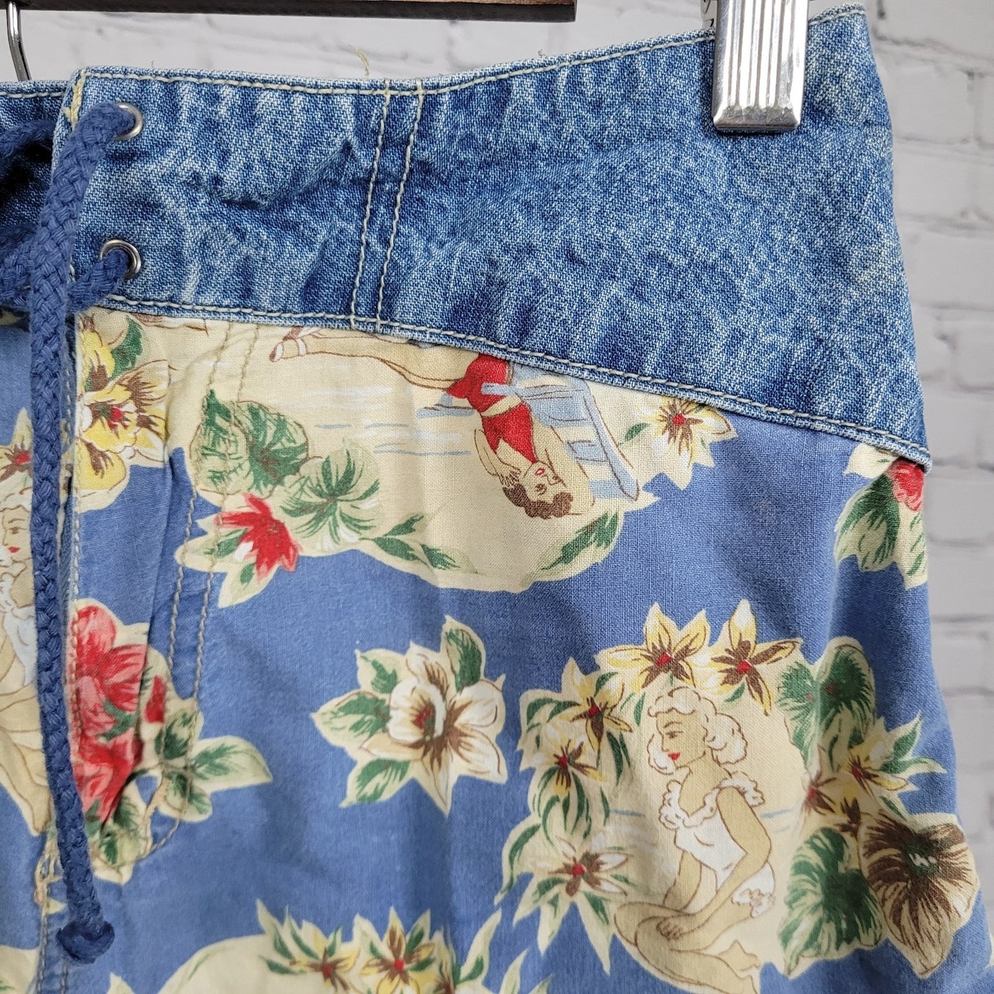 VTG Paris Blues Retro Girls Beach High Rise Lightweight Shorts USA 3 (24x3)