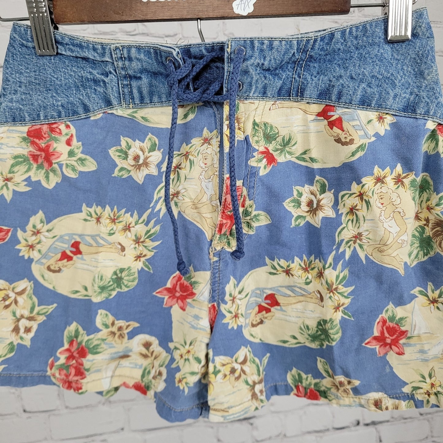 VTG Paris Blues Retro Girls Beach High Rise Lightweight Shorts USA 3 (24x3)