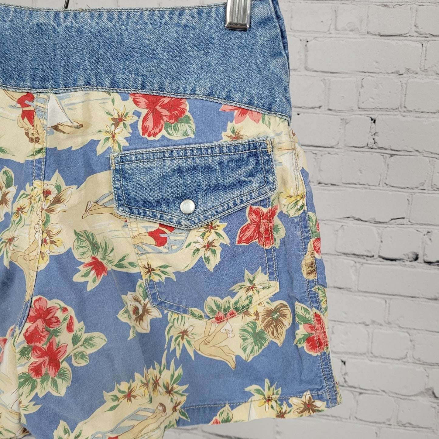 VTG Paris Blues Retro Girls Beach High Rise Lightweight Shorts USA 3 (24x3)