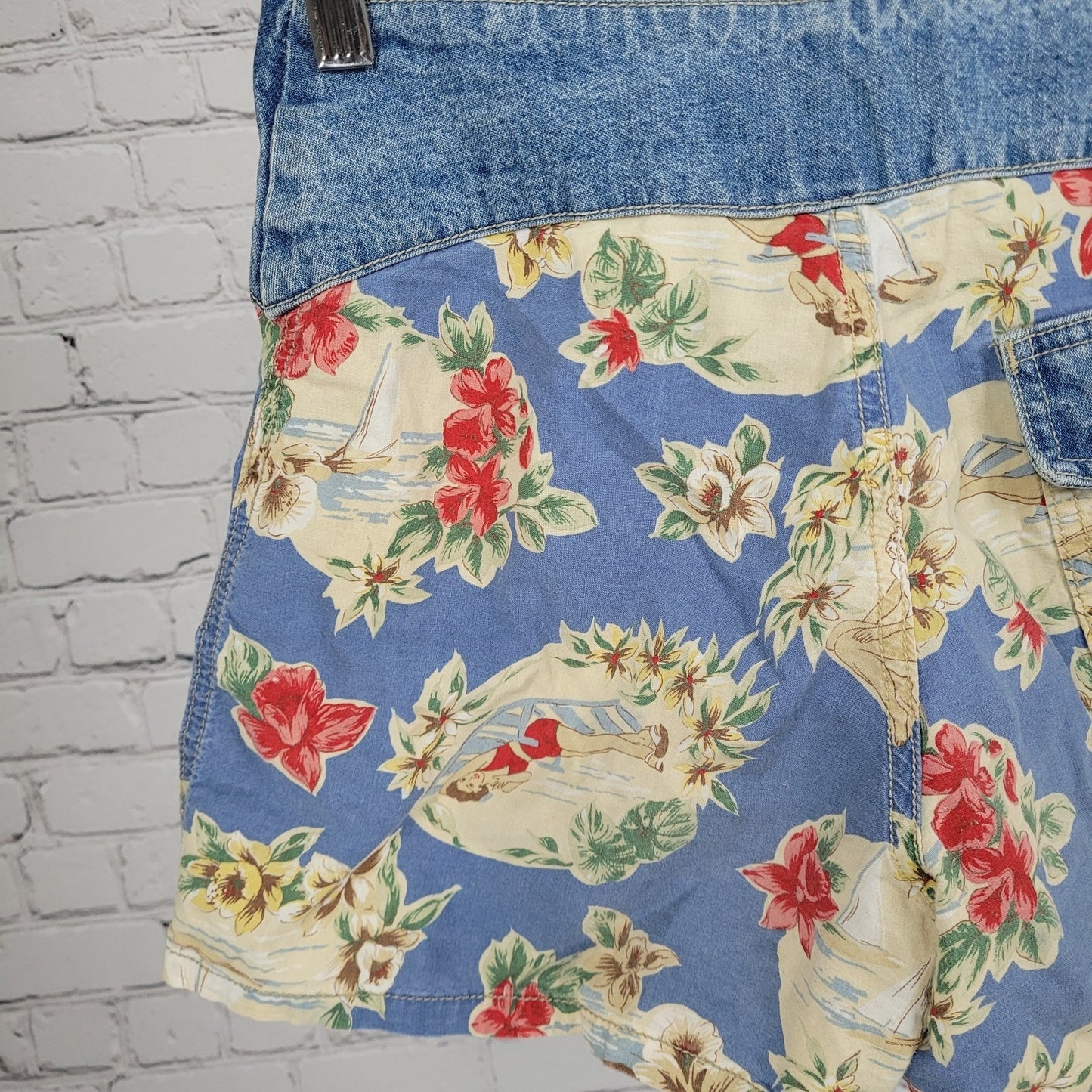 VTG Paris Blues Retro Girls Beach High Rise Lightweight Shorts USA 3 (24x3)