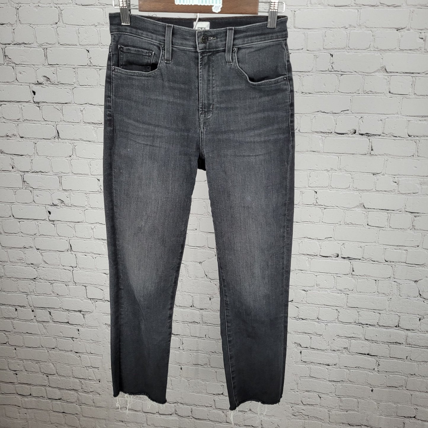 Edwin Grey Black Denim Mid Rise Straight Stretch Jeans USA Made Size 27 (27x26)