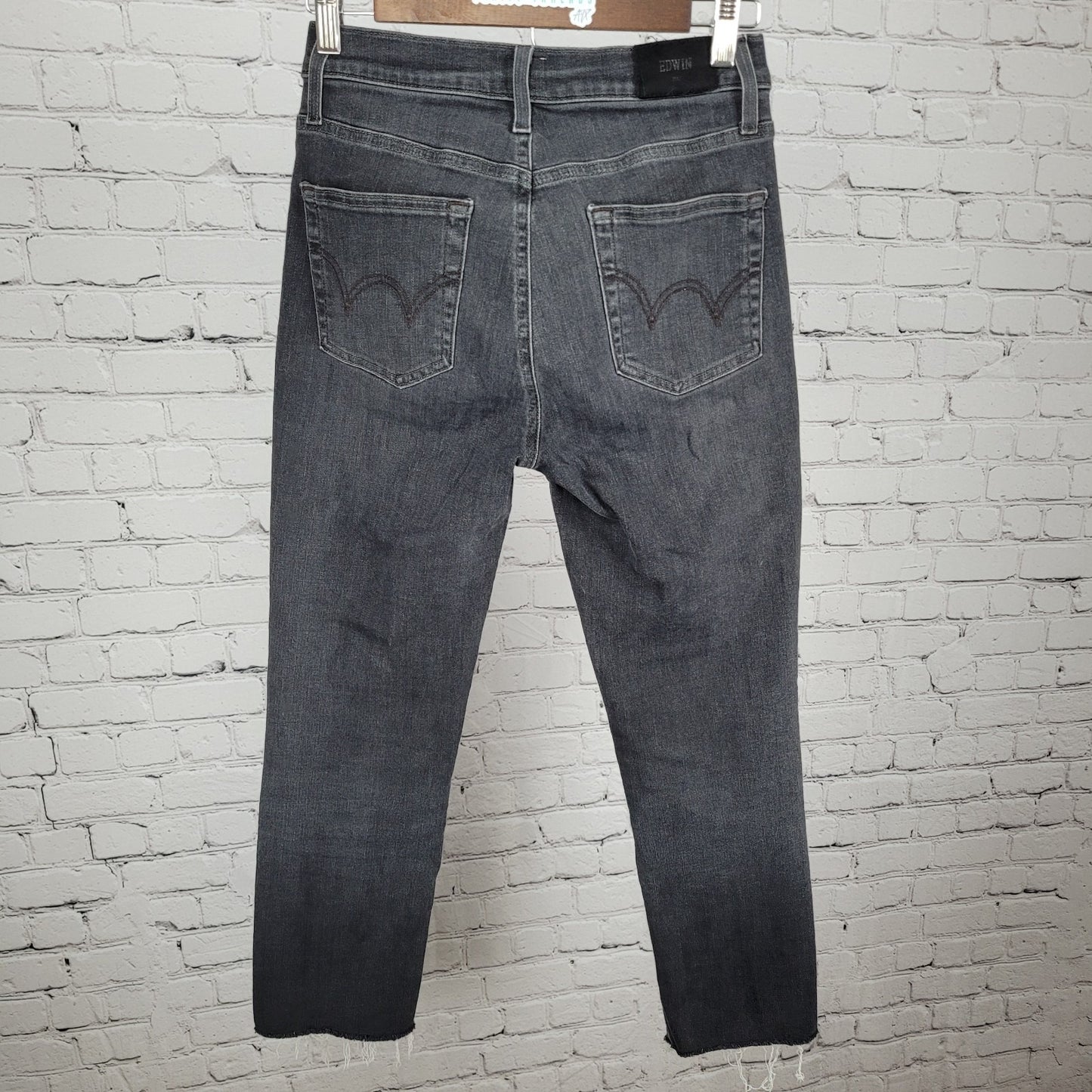 Edwin Grey Black Denim Mid Rise Straight Stretch Jeans USA Made Size 27 (27x26)