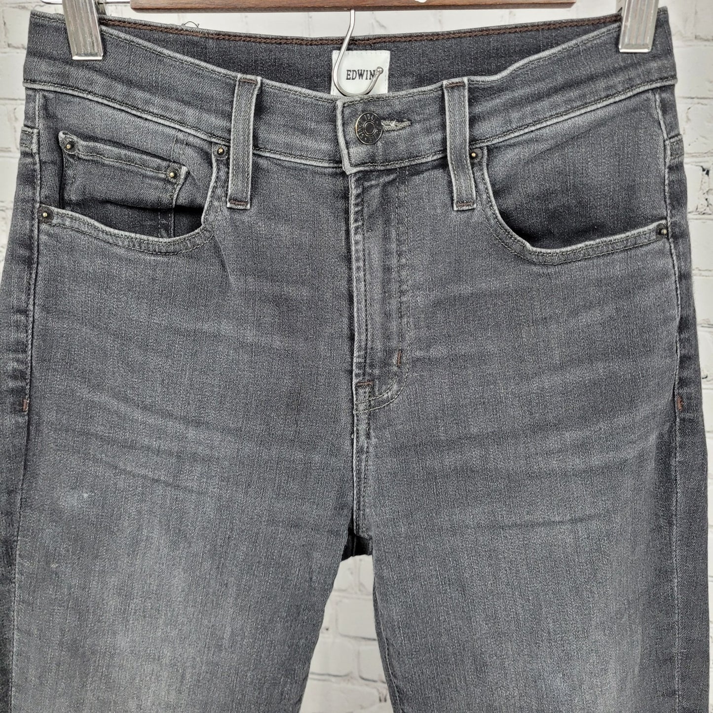 Edwin Grey Black Denim Mid Rise Straight Stretch Jeans USA Made Size 27 (27x26)