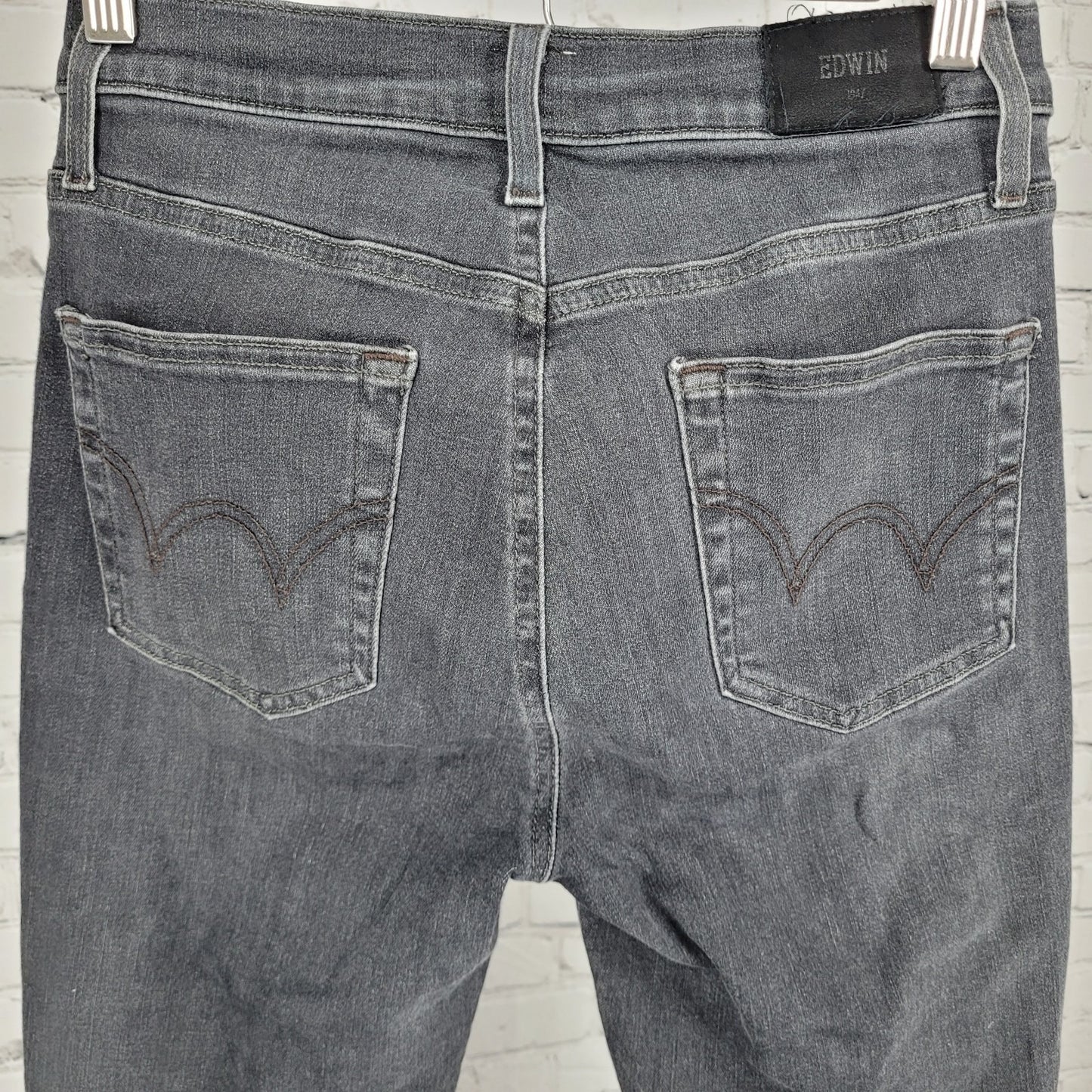Edwin Grey Black Denim Mid Rise Straight Stretch Jeans USA Made Size 27 (27x26)