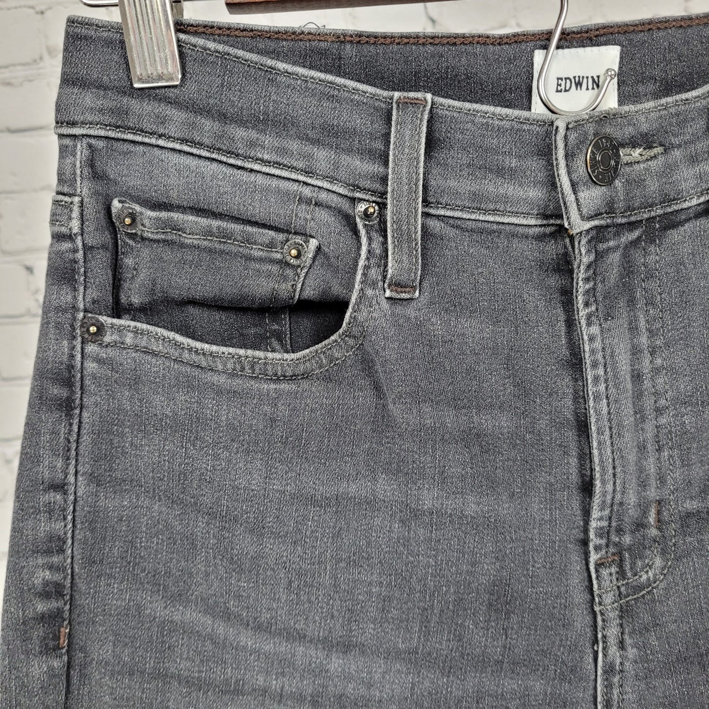 Edwin Grey Black Denim Mid Rise Straight Stretch Jeans USA Made Size 27 (27x26)