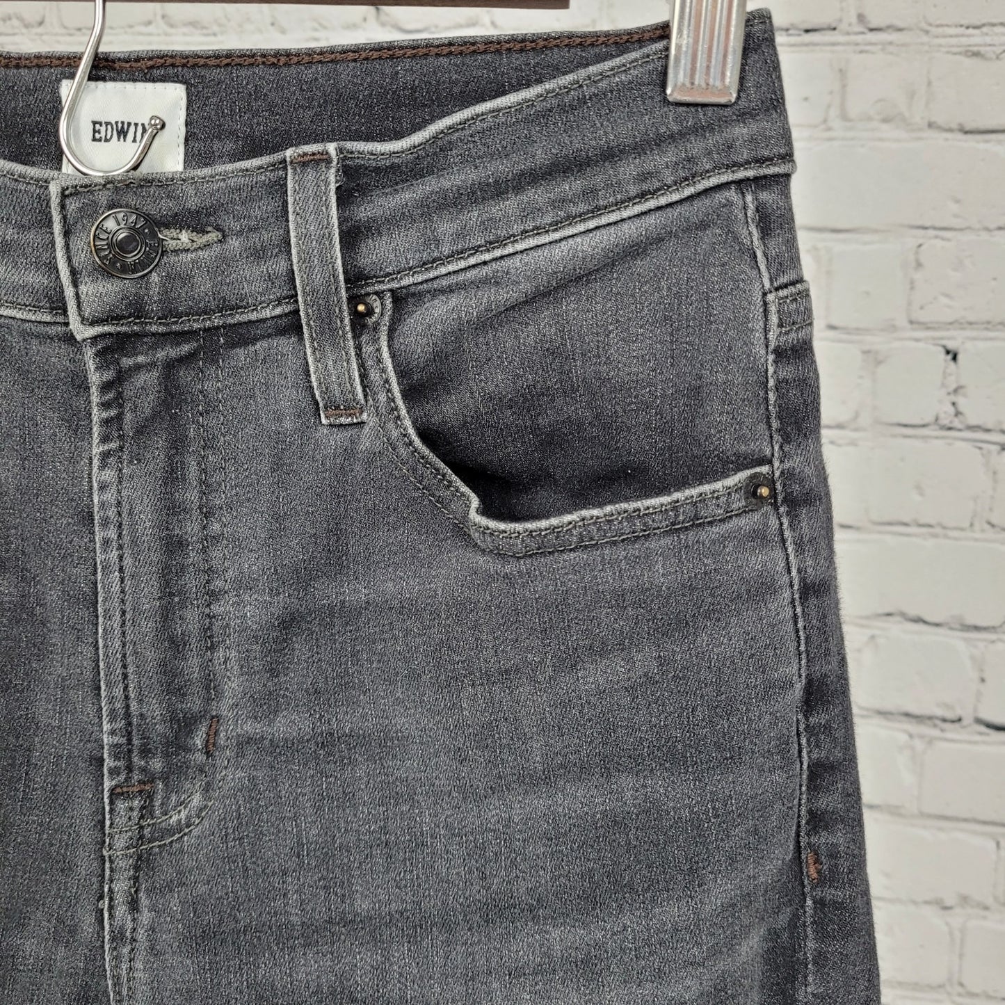 Edwin Grey Black Denim Mid Rise Straight Stretch Jeans USA Made Size 27 (27x26)
