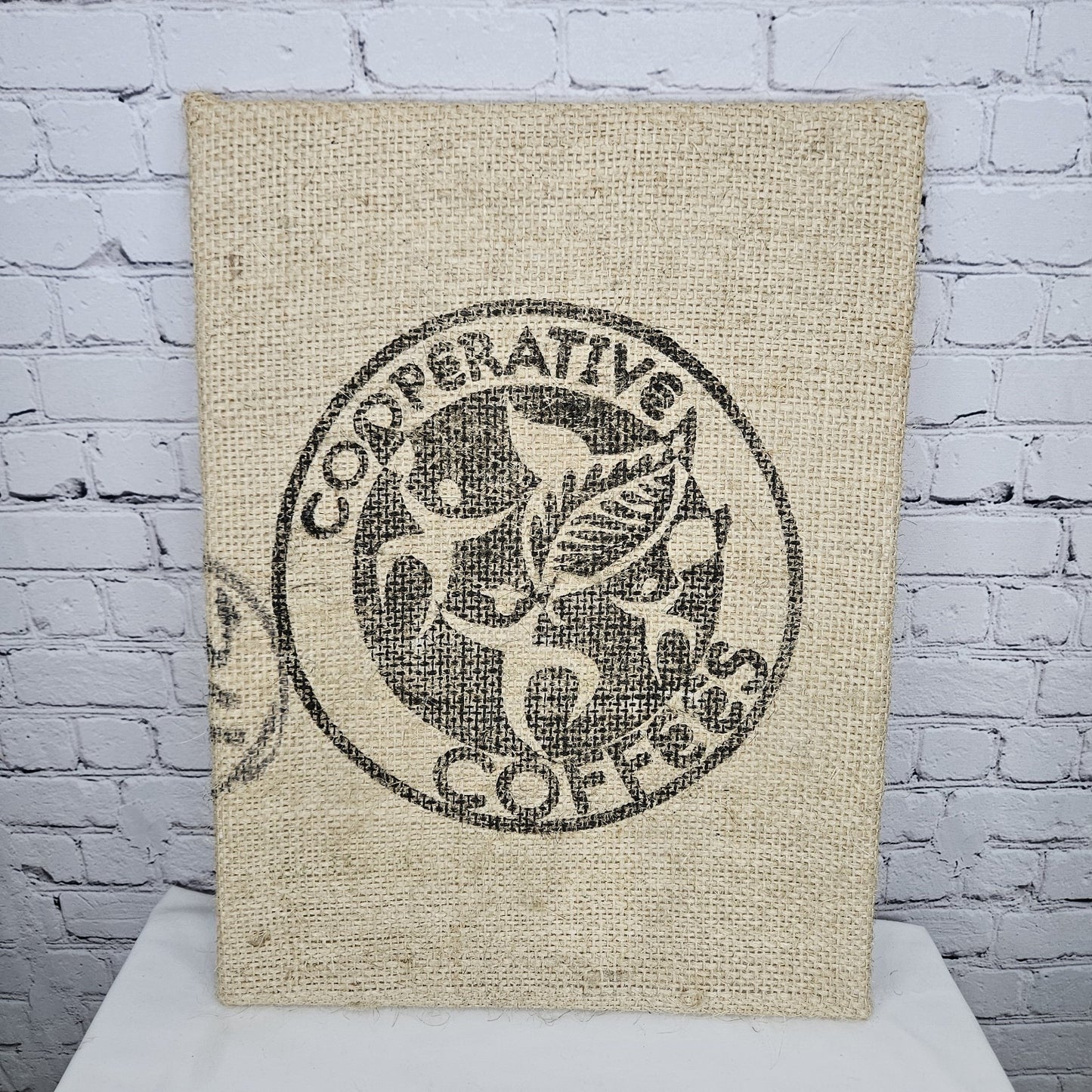 Cooperative Coffees Authentic Burlap Sack Wrapped Canvas Wood Framed Art 24x18