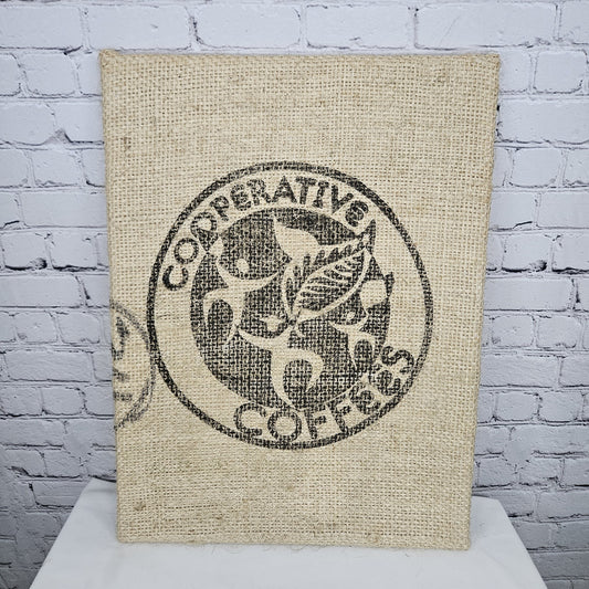 Cooperative Coffees Authentic Burlap Sack Wrapped Canvas Wood Framed Art 24x18