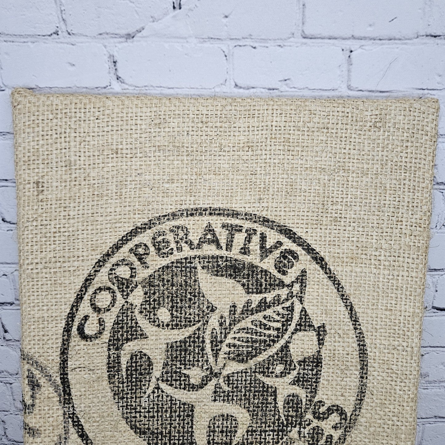 Cooperative Coffees Authentic Burlap Sack Wrapped Canvas Wood Framed Art 24x18
