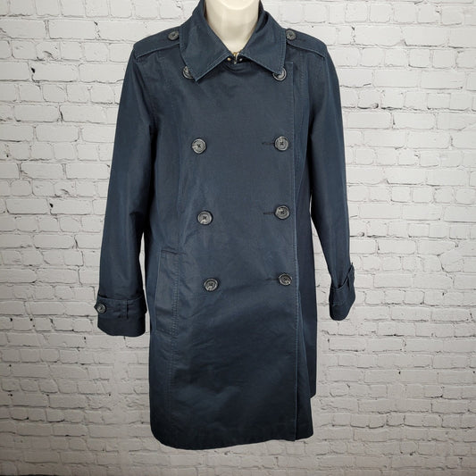 L.L. Bean Navy Double Breasted Buttoned Lined Pockets Trench Coat Small S