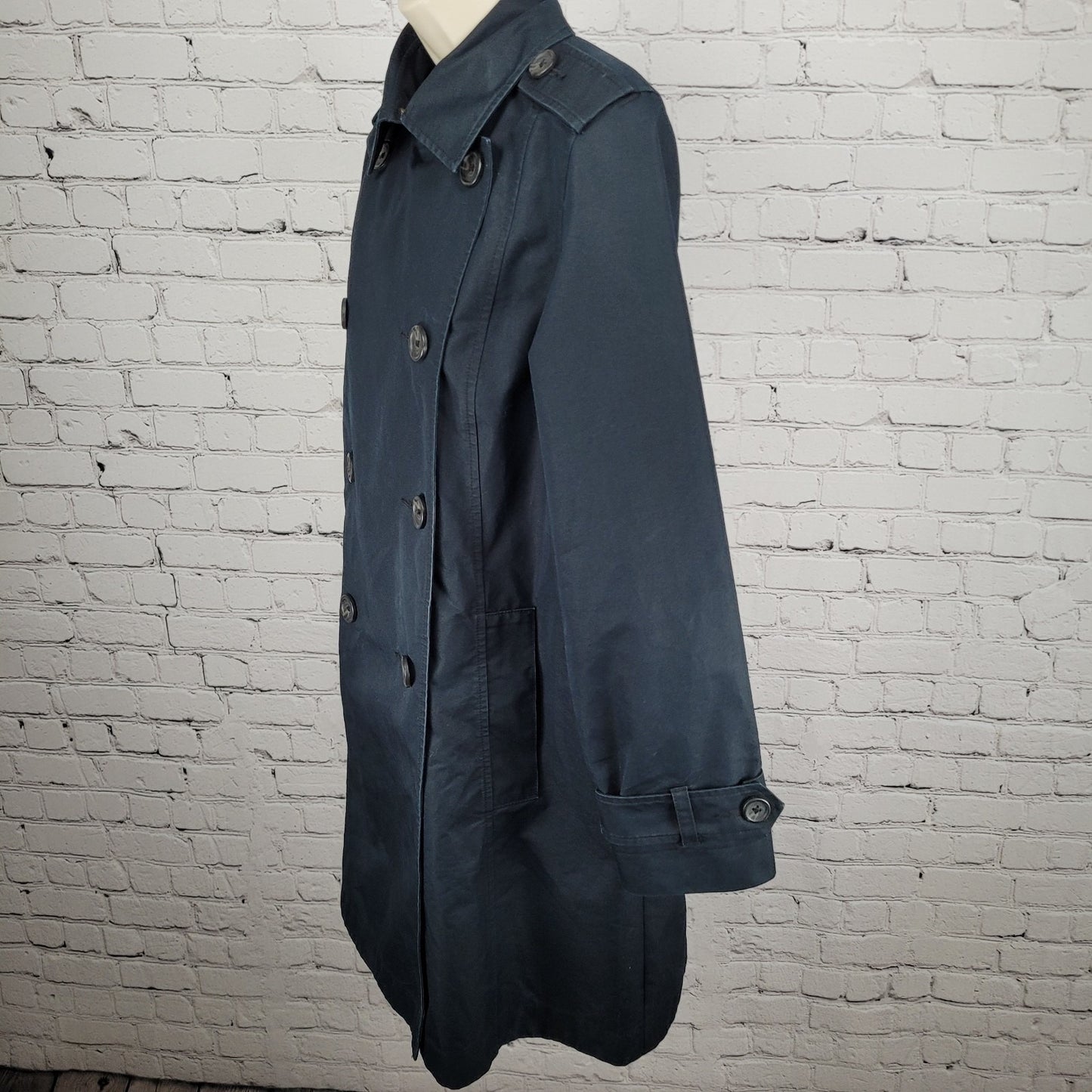 L.L. Bean Navy Double Breasted Buttoned Lined Pockets Trench Coat Small S