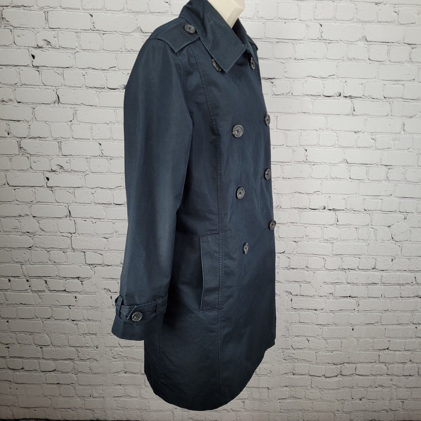 L.L. Bean Navy Double Breasted Buttoned Lined Pockets Trench Coat Small S