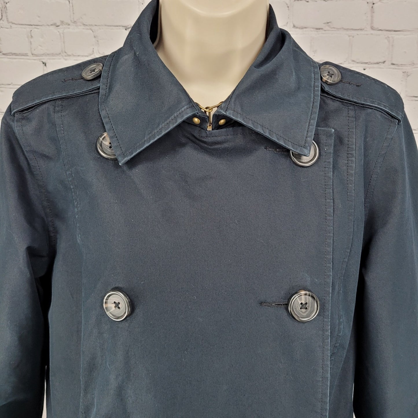 L.L. Bean Navy Double Breasted Buttoned Lined Pockets Trench Coat Small S