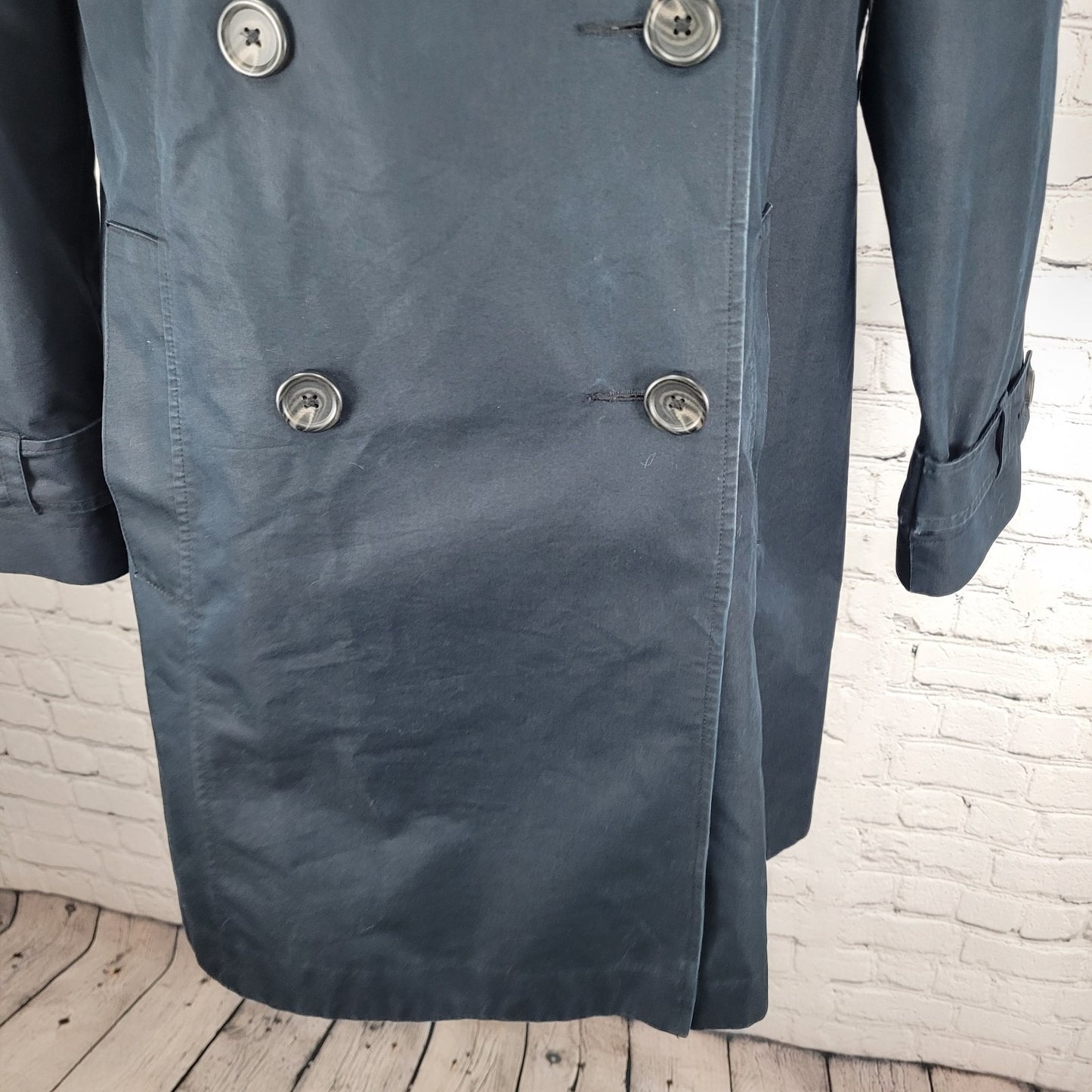 L.L. Bean Navy Double Breasted Buttoned Lined Pockets Trench Coat Small S
