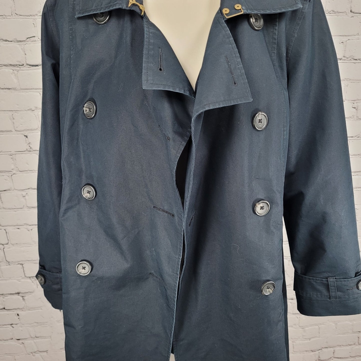 L.L. Bean Navy Double Breasted Buttoned Lined Pockets Trench Coat Small S
