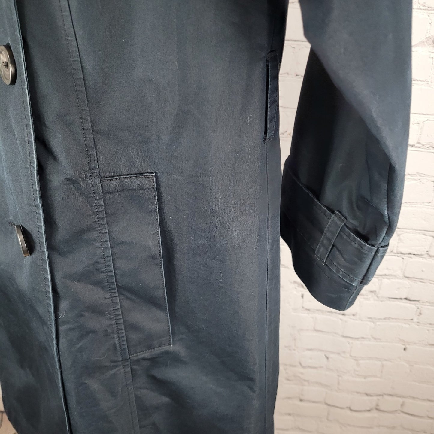 L.L. Bean Navy Double Breasted Buttoned Lined Pockets Trench Coat Small S