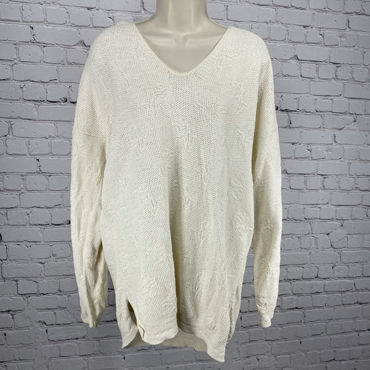 VTG Helium Ivory Woven Knit Drop Shoulder Dolman Sleeve Pullover Sweater Size XL