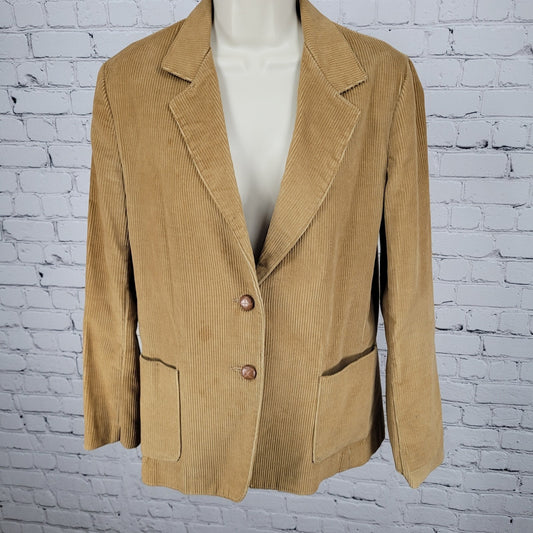 VTG Sears Brown Corduroy Buttoned Unlined Notch Blazer Jacket Size Medium M