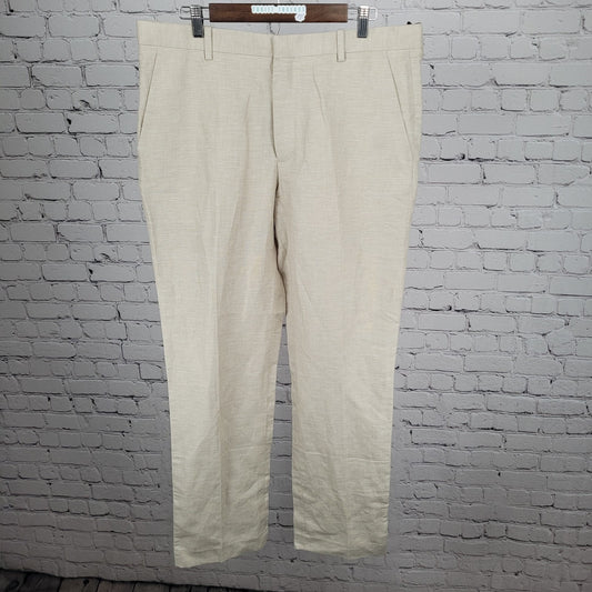 NWT Perry Ellis Beige Linen Blend Regular Fit Lightweight Straight Pants 36x32
