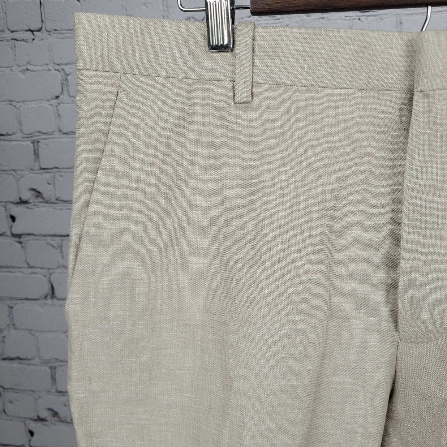 NWT Perry Ellis Beige Linen Blend Regular Fit Lightweight Straight Pants 36x32
