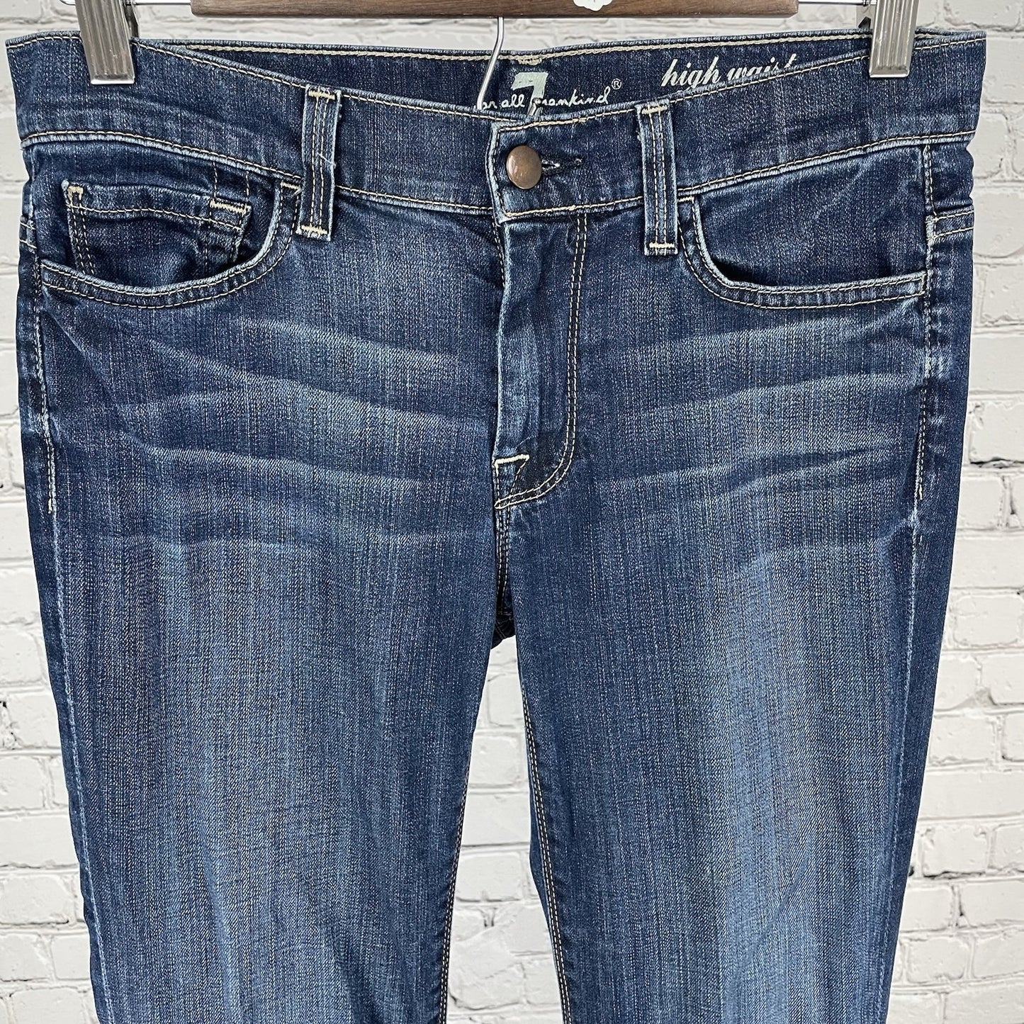 7 For All Mankind Blue Medium Wash Denim High Waist Bootcut Jeans 27 (29x32)