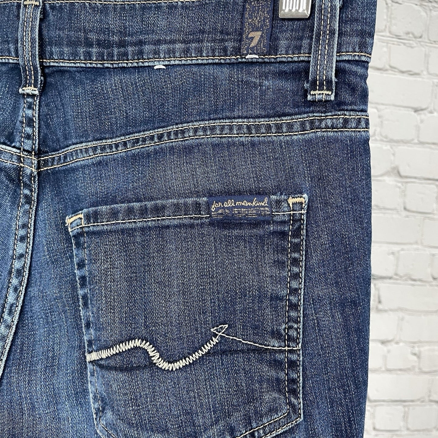 7 For All Mankind Blue Medium Wash Denim High Waist Bootcut Jeans 27 (29x32)