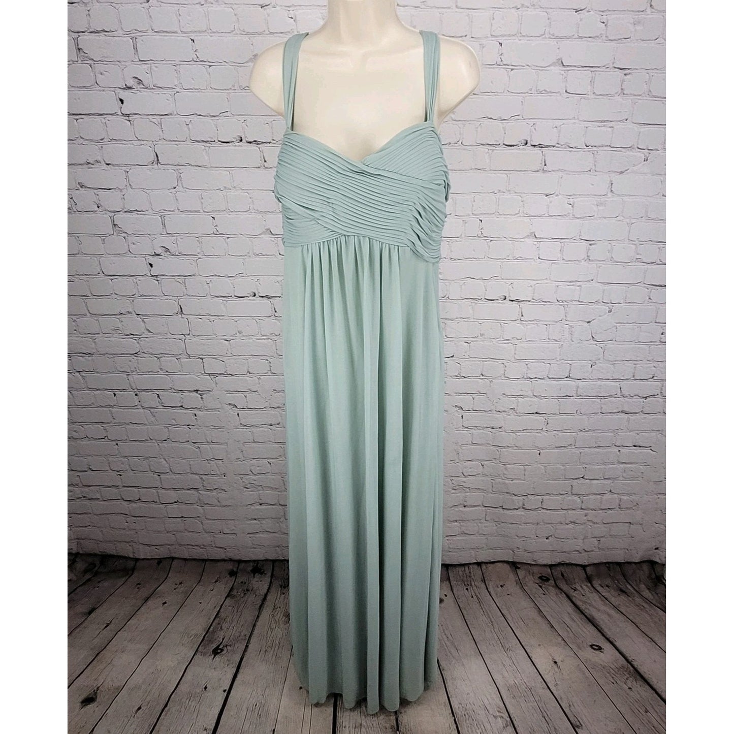 Birdy Grey Green Chiffon Strappy Sweetheart Pleated Lined Bridemaid Dress 2XL