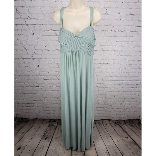 Birdy Grey Green Chiffon Strappy Sweetheart Pleated Lined Bridemaid Dress 2XL