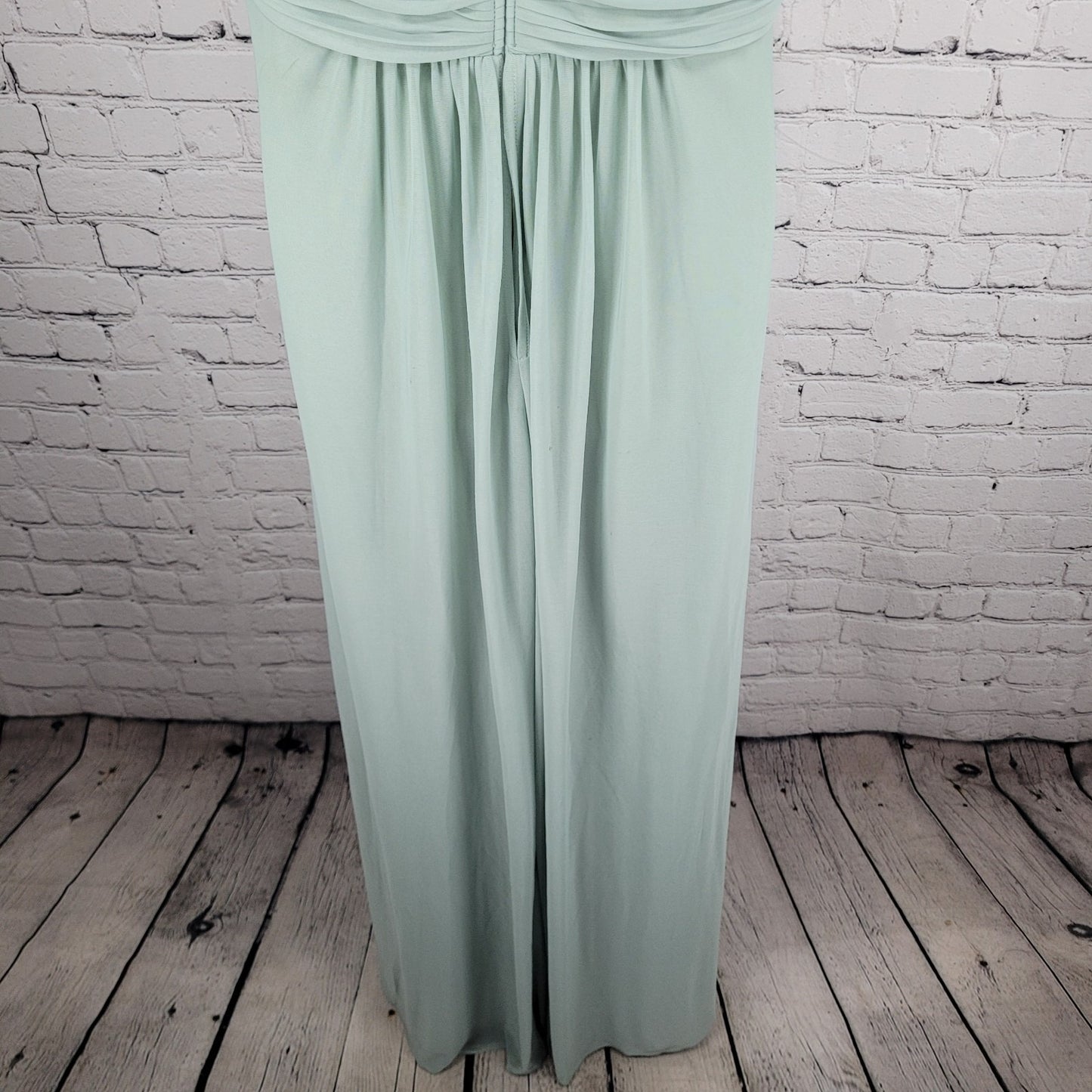 Birdy Grey Green Chiffon Strappy Sweetheart Pleated Lined Bridemaid Dress 2XL