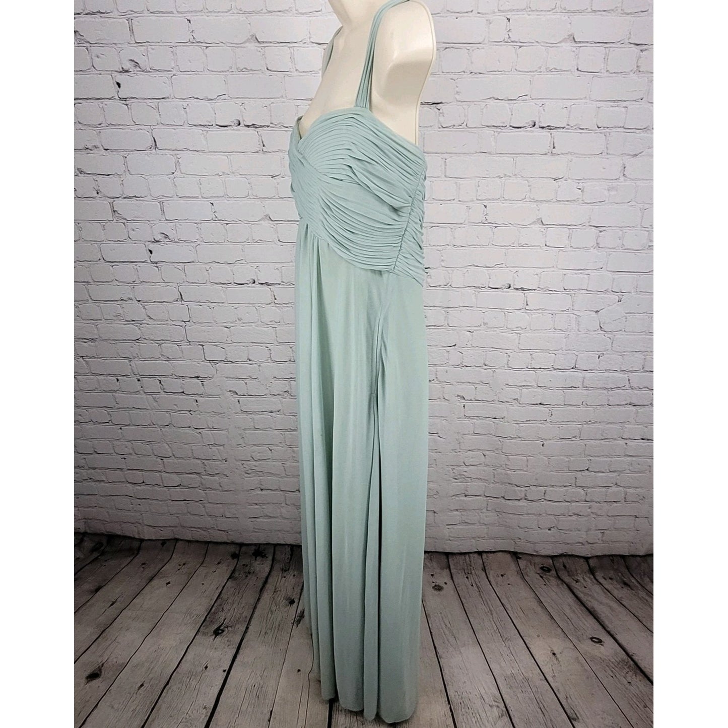 Birdy Grey Green Chiffon Strappy Sweetheart Pleated Lined Bridemaid Dress 2XL