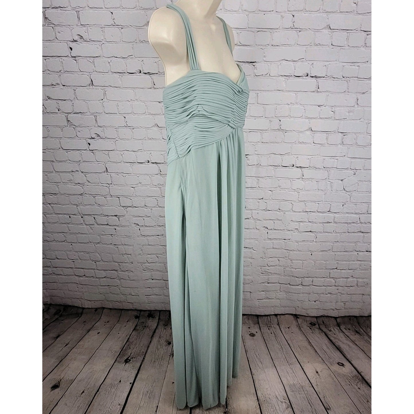 Birdy Grey Green Chiffon Strappy Sweetheart Pleated Lined Bridemaid Dress 2XL