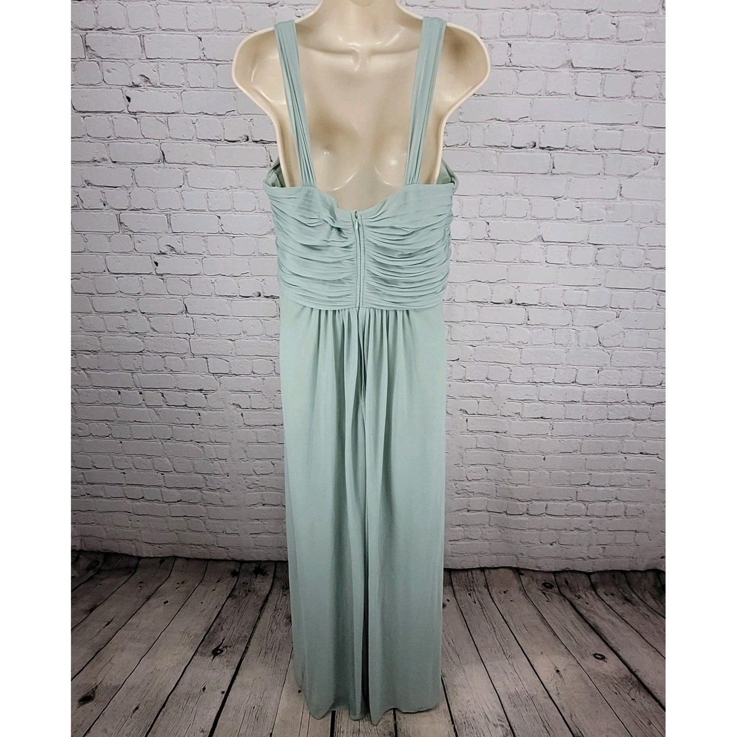 Birdy Grey Green Chiffon Strappy Sweetheart Pleated Lined Bridemaid Dress 2XL
