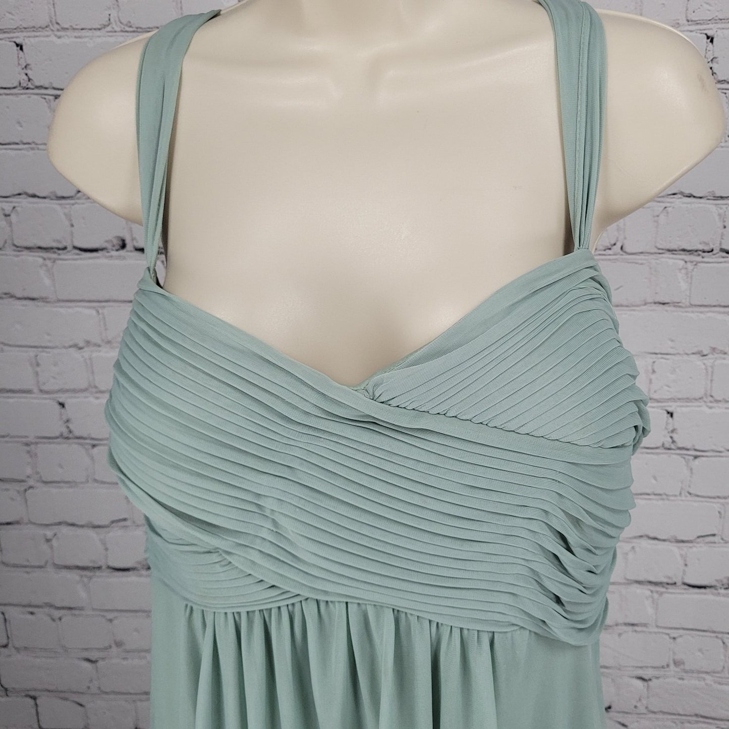 Birdy Grey Green Chiffon Strappy Sweetheart Pleated Lined Bridemaid Dress 2XL