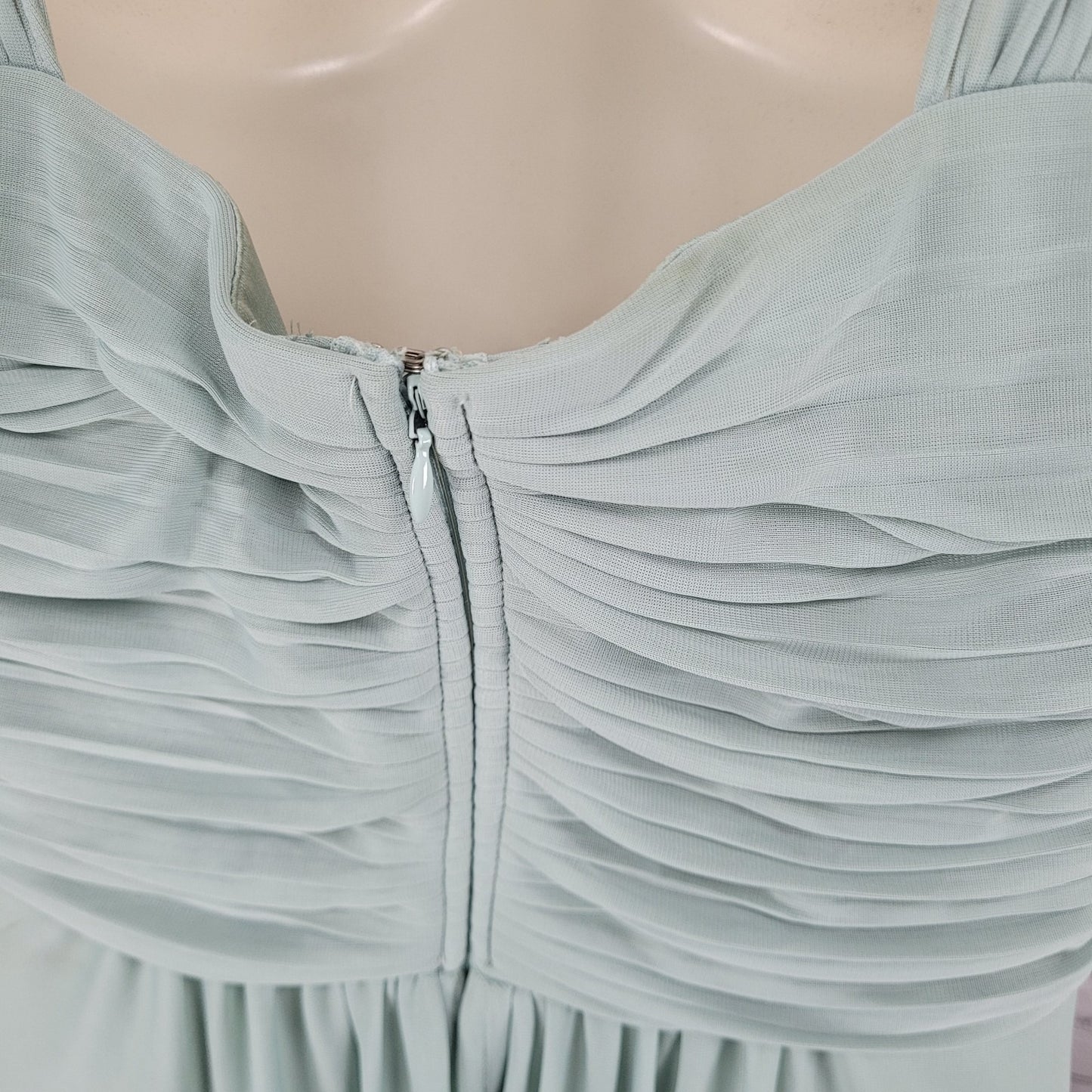 Birdy Grey Green Chiffon Strappy Sweetheart Pleated Lined Bridemaid Dress 2XL