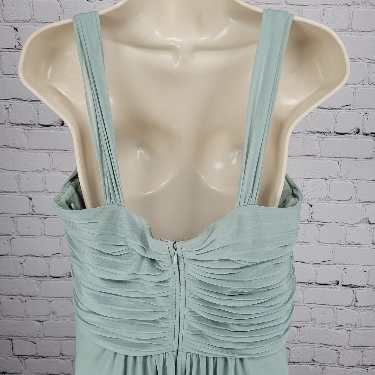Birdy Grey Green Chiffon Strappy Sweetheart Pleated Lined Bridemaid Dress 2XL