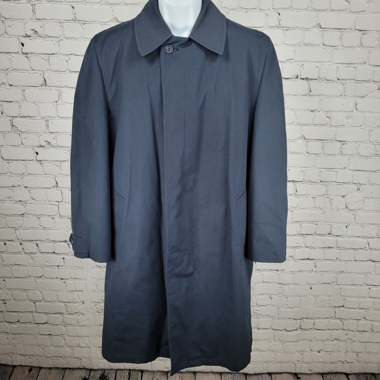 VTG Gleneagles Navy Button Removable Faux Fur Water Repellent Trench Coat 40
