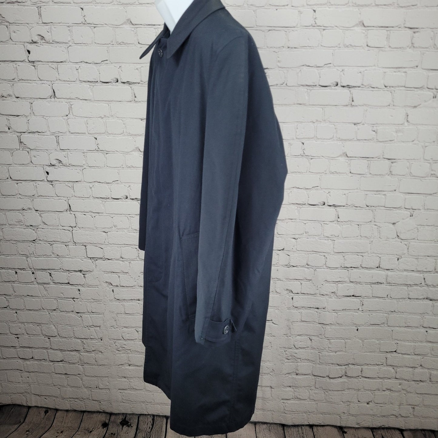 VTG Gleneagles Navy Button Removable Faux Fur Water Repellent Trench Coat 40
