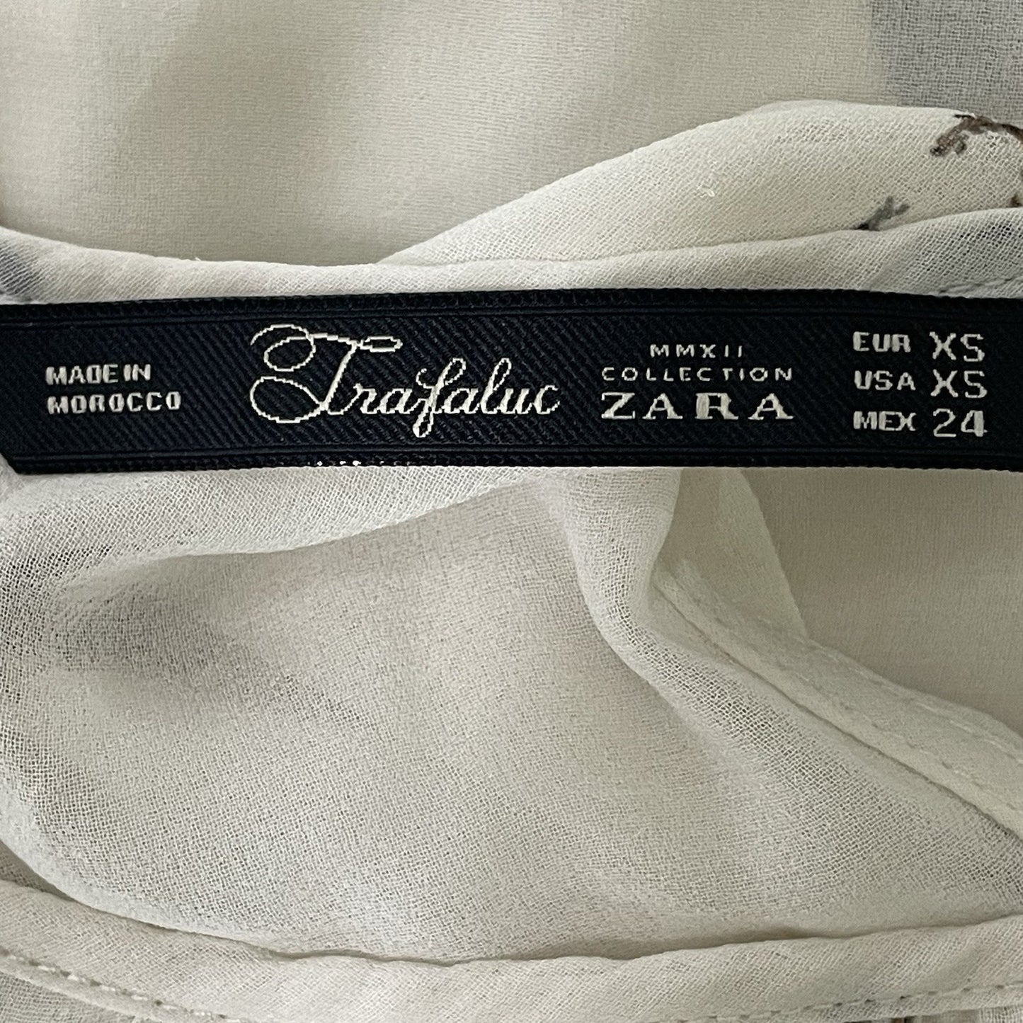 Trafaluc Zara Ivory Owl Semi Sheer Lightweight Sleeveless Top Blouse Tie Size XS