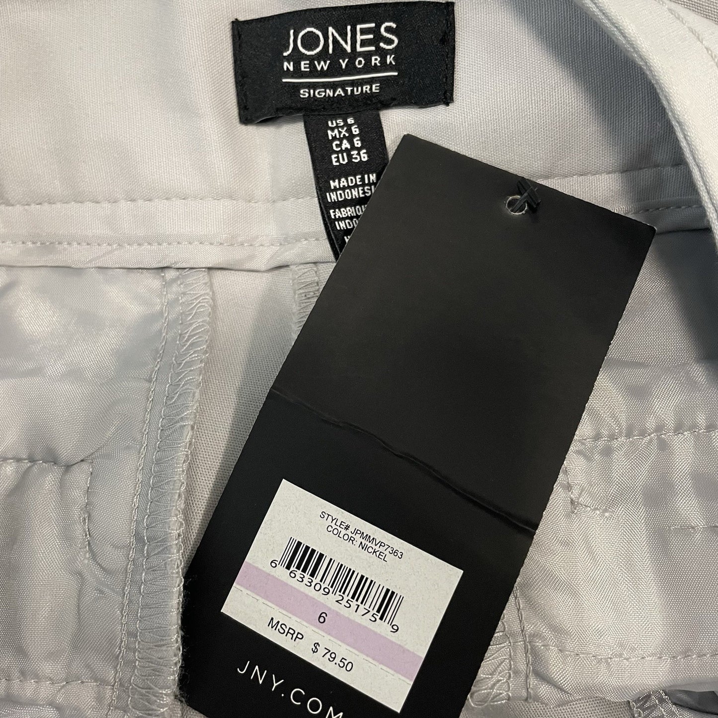 NWT Jones New York Grey Cotton Stretch Mid Rise Tapered Pants Size 6 (30x28)