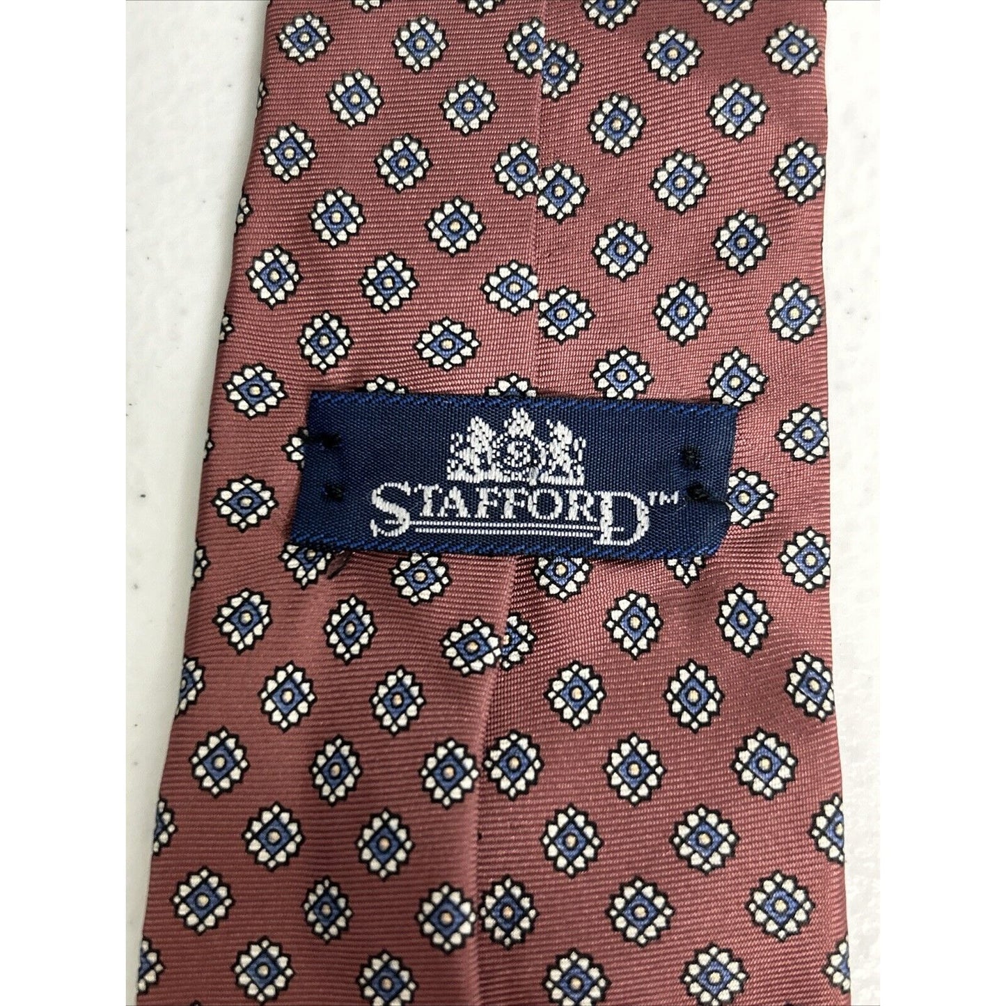 Stafford Pink Blue Geometric Floral Print Men’s Necktie 58X3