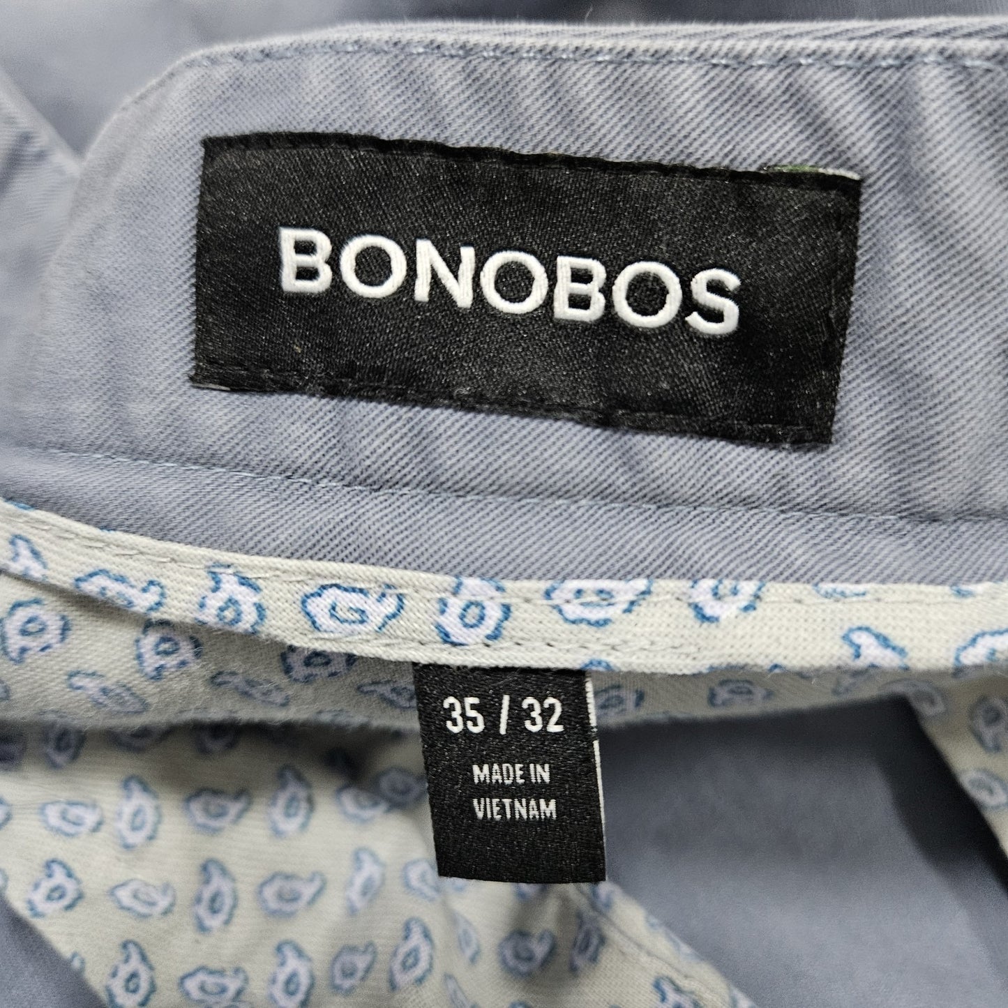 Bonobos Blue Straight Leg Cotton Stretch Flat Front Mid Rise Chino Pants 35x32