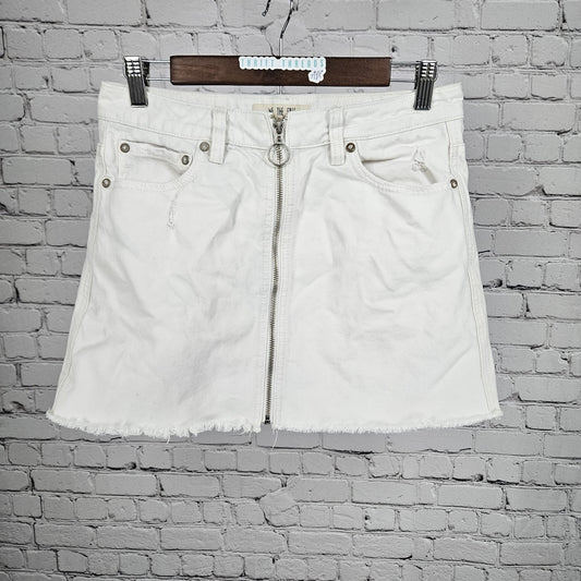 Free People We The Free White 100% Cotton Denim Distressed Zipper Mini Skirt 28