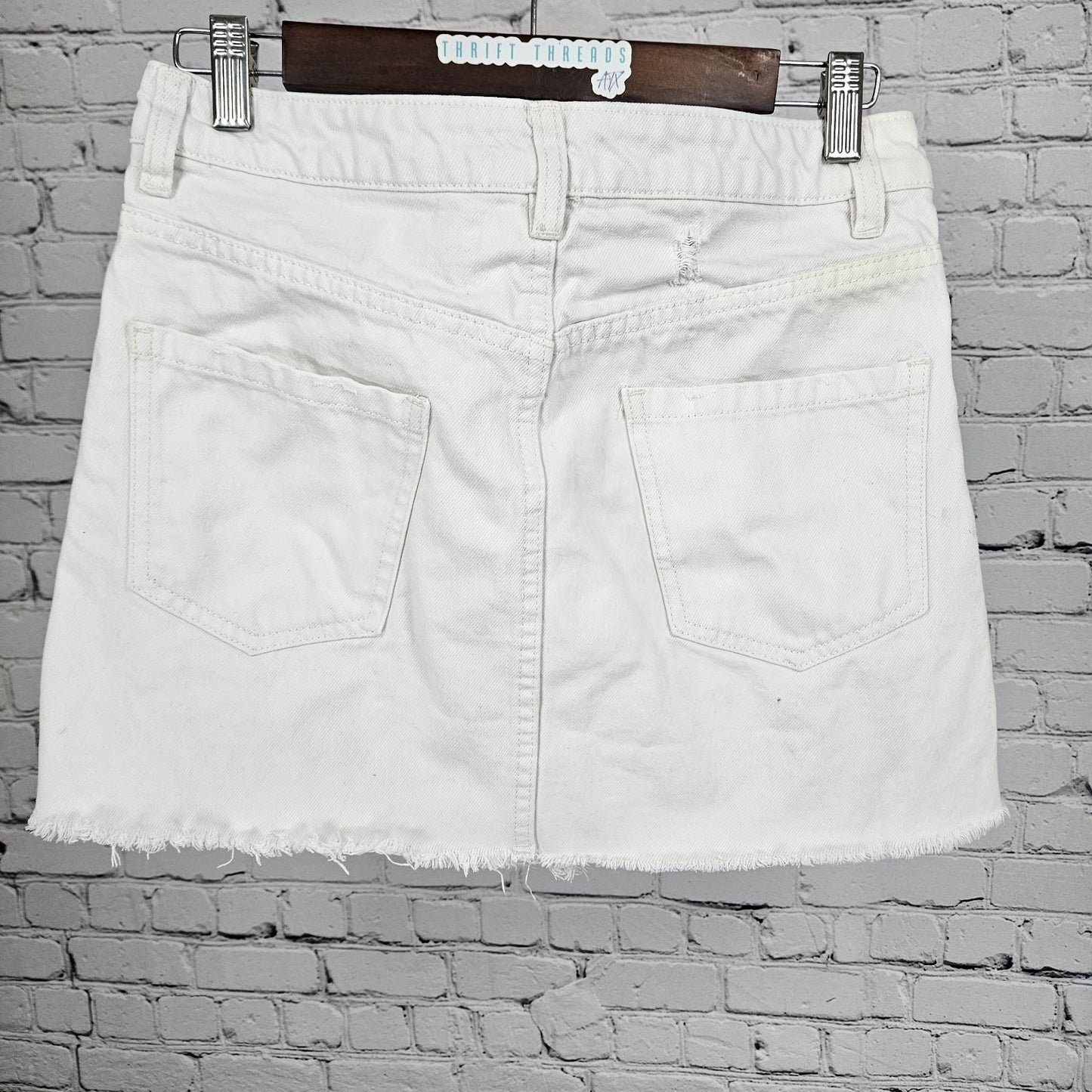 Free People We The Free White 100% Cotton Denim Distressed Zipper Mini Skirt 28