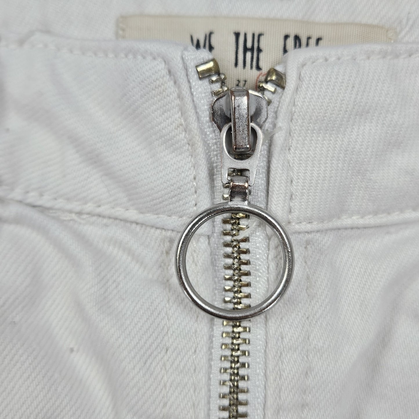 Free People We The Free White 100% Cotton Denim Distressed Zipper Mini Skirt 28
