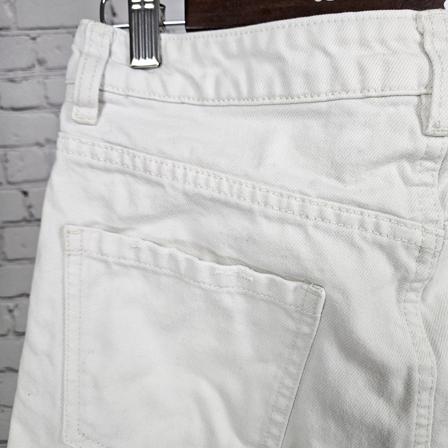 Free People We The Free White 100% Cotton Denim Distressed Zipper Mini Skirt 28