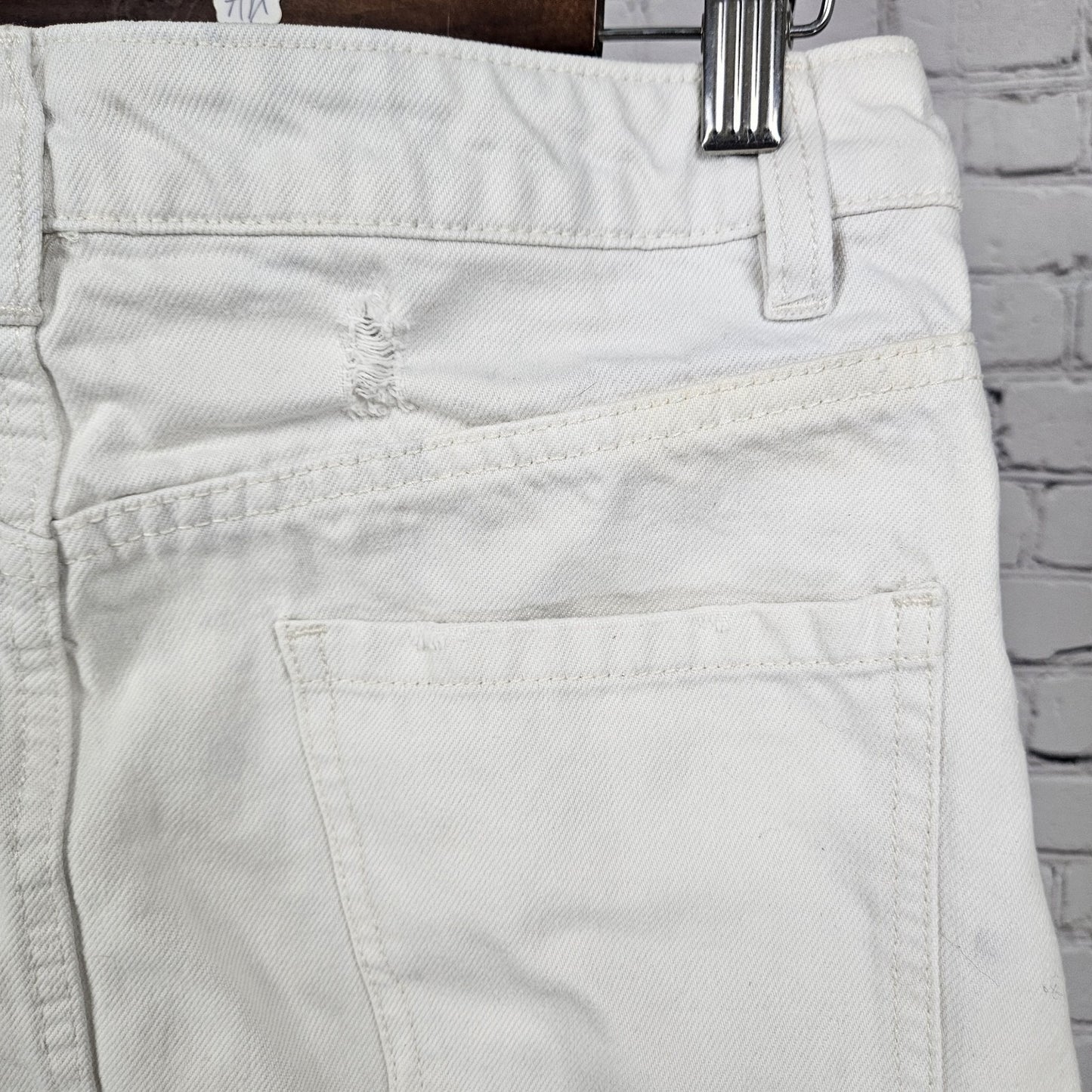 Free People We The Free White 100% Cotton Denim Distressed Zipper Mini Skirt 28