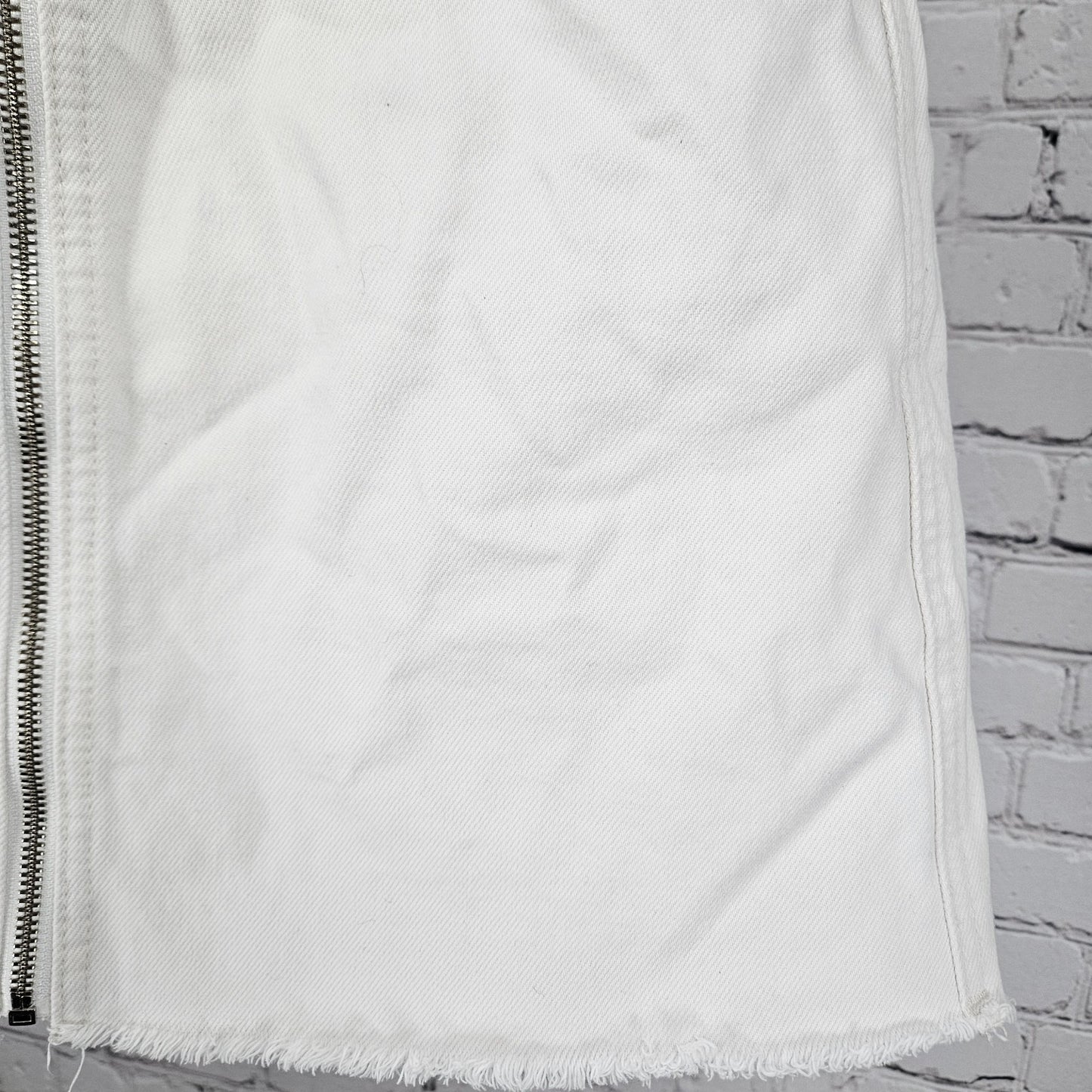 Free People We The Free White 100% Cotton Denim Distressed Zipper Mini Skirt 28