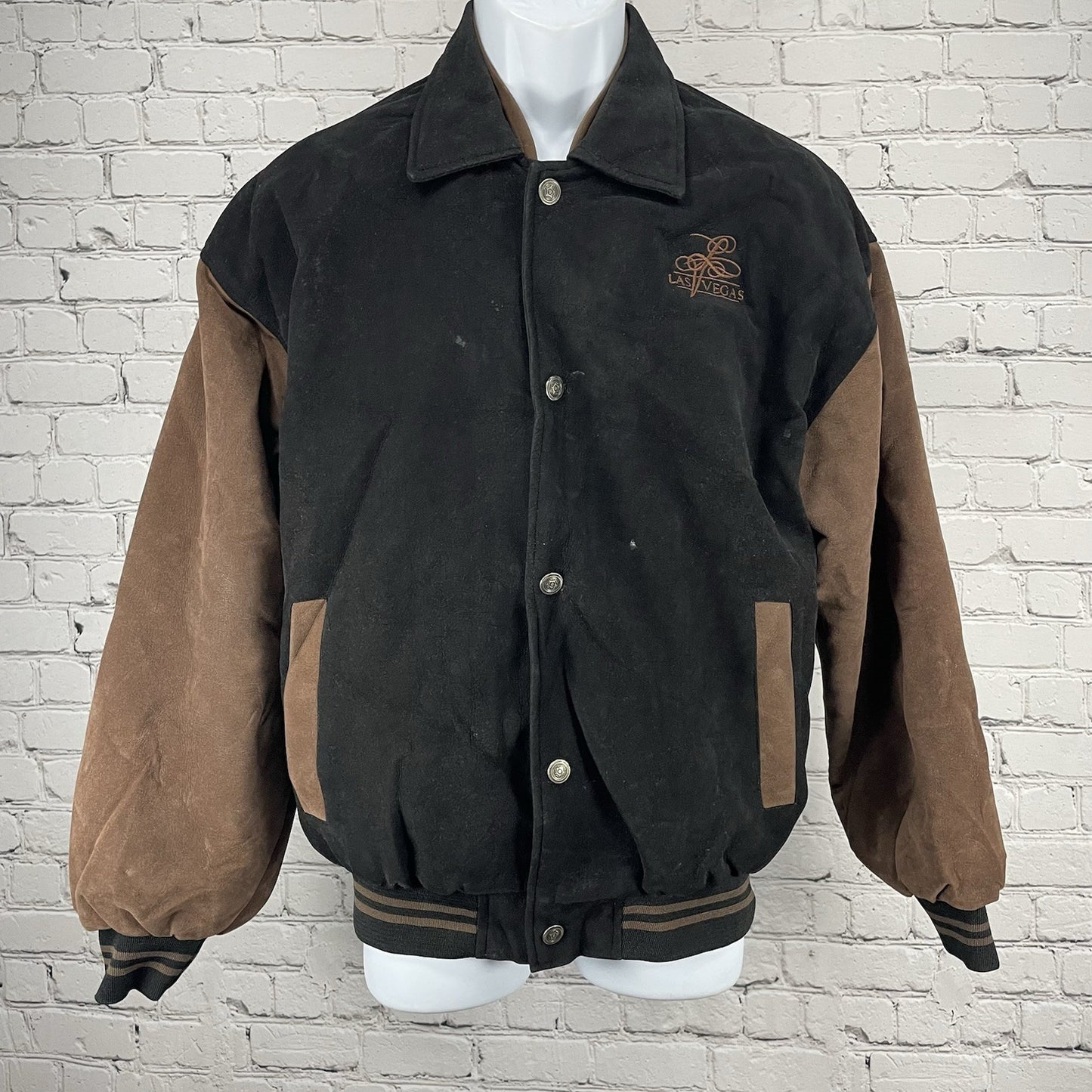 Jon Lauren Apparel Black Las Vegas Varsity Zipped Snap Pockets Jacket Size L